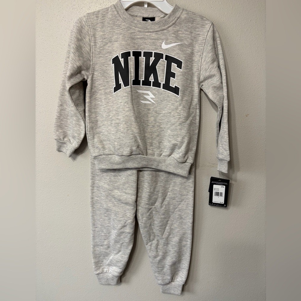 Nike Boy's Gray 2pc Set with Black Lettering and White Swoosh